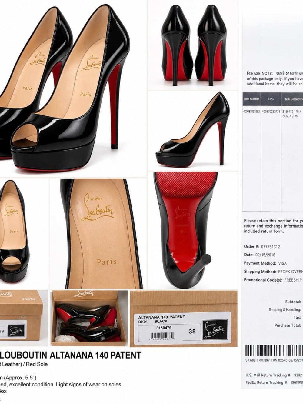Christian Louboutin Black Patent Peep-Toe Platform Pumps with Red Sole